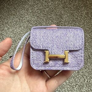 Luxury Micro Mini Bag Charm Keychain Pouch, her*mes  constance purple denim